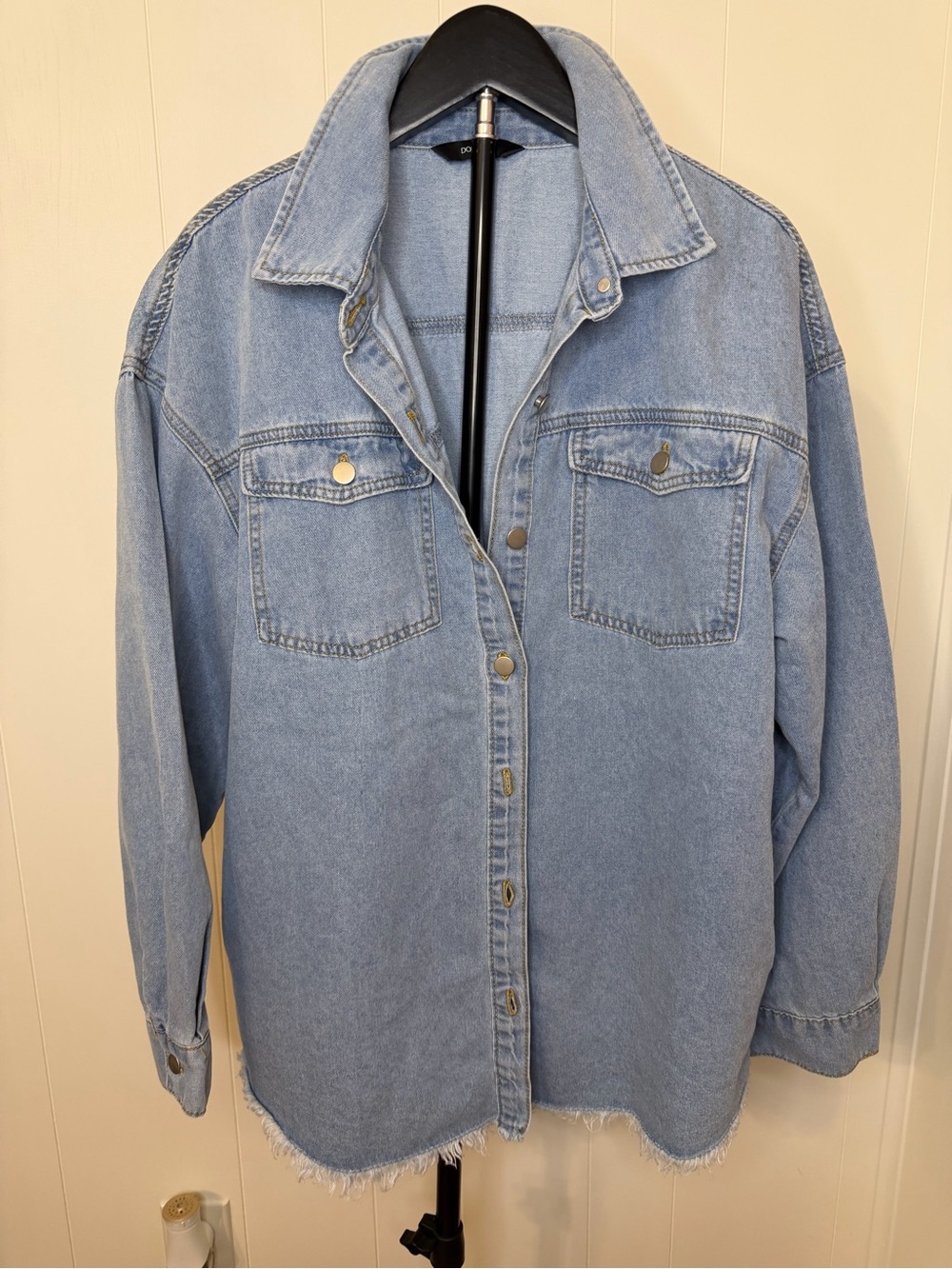 Classic Lightweight Blue Denim Shirt Jacket with Side Pockets